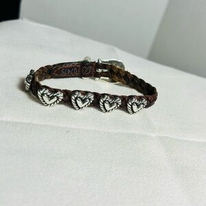 Brighton Roped Heart Braid Bandit Bracelet Brown Leather Band Boho Chic 9"